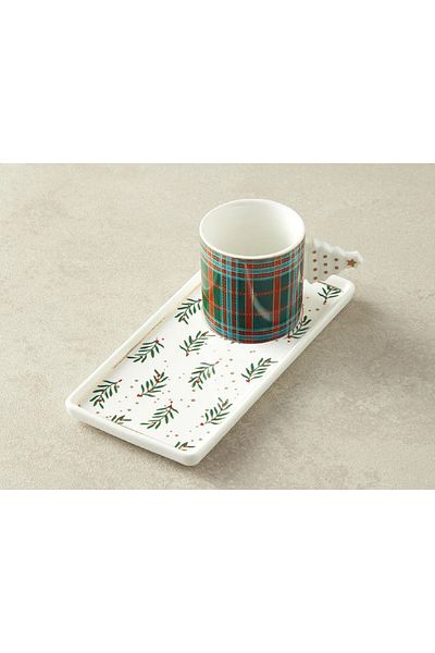 English Home Christmas Tree New Bone China Coffee Cup Set with Tray Dark Green