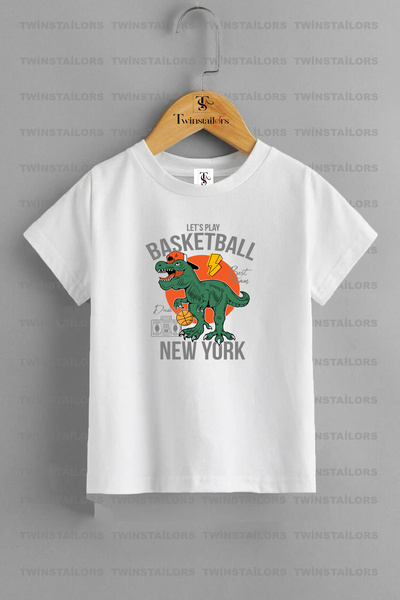 twins tailors Njujork Dinosaur Unisex bela dečja majica / T-shirt