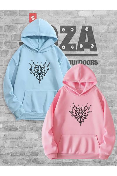 Joza Outdoors Γυναικεία Ανδρικά Spider Web Heart Lover Couple Συνδυασμός Σχεδιασμός Φούτερ με κουκούλα Σετ 2 τεμαχίων