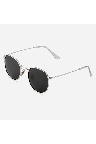 Angel Eyes Round Oval Silver Frame Black Polarized Glass Unisex Sunglasses