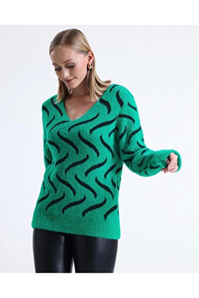 BERNE SAKAL İP V YAKA PİKE ÖRGÜ KADIN TRİKO BLUZ