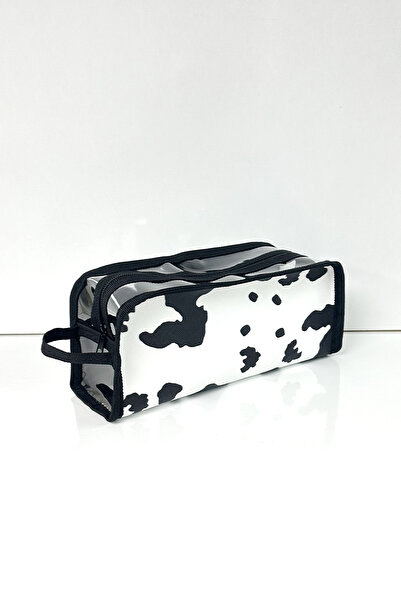 EgeOnline Bage Inek Desenli Şeffaf Kozmetik Makyaj Çantası Kalemlik