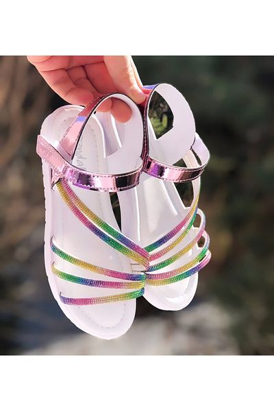 Pandalina Velcro Children's Sandals Fashion Rhinestone Non-Slip Sole Children's Sandals Summer Children's Shoes