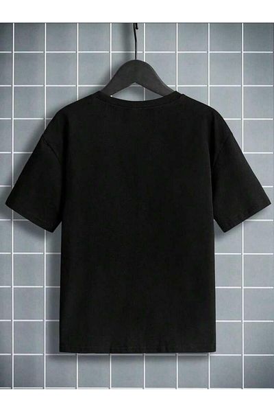 SELENA BUTİK Unisex Μαύρο Εξωτερικό Βαμβακερό Μπλουζάκι Oversize
