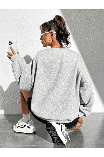 Jose Clothing oversized Φούτερ με μακρυμάνικο καρτούν με τύπωμα επένδυση fleece