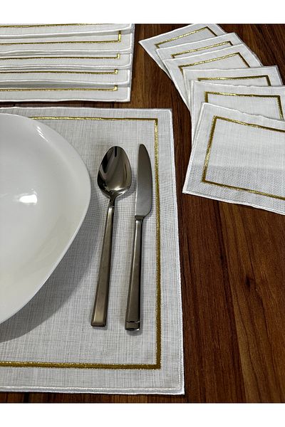NURHAN HOME COLLECTION Χρυσό Κεντητό Σετ 12 τεμαχίων American Serve and Cocktail Presentation Pinkin