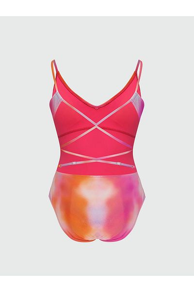 LC Waikiki LCW DREAM V-Ausschnitt Tie-Dye gemusterter Riemchen-Badeanzug für Damen