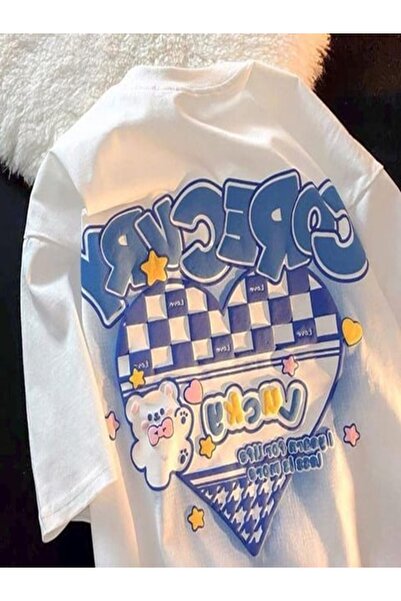 DEEFWEAR تي شيرت أبيض كبير الحجم للجنسين - طباعة كوريكفري ريترو - مينغالوندان