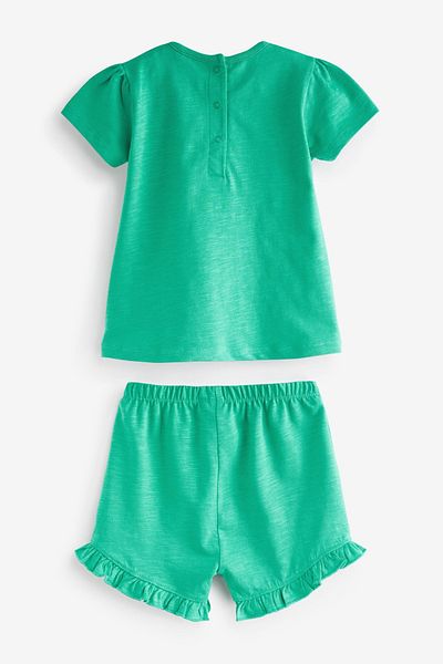 Next Baby Cotton Green Floral Bee Patterned 3-Piece Top and Bottom Set