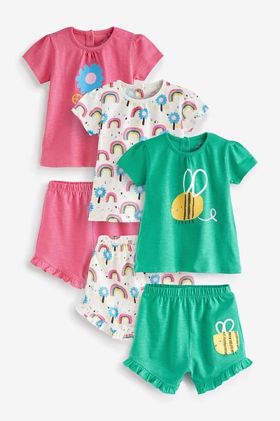 Next Baby Cotton Green Floral Bee Patterned 3-Piece Top and Bottom Set