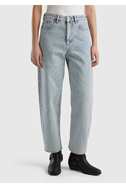 United Colors of Benetton Pantaloni de damă cu imprimeu albastru deschis - 10...