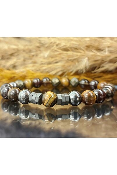 GİZEMLİ DOĞAL TAŞ Erkek Bileklik (PİRİT ,LAL, DUMANLI K., KAPLAN G., HEMATİT) El Emeği
