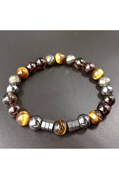 GİZEMLİ DOĞAL TAŞ Erkek Bileklik (PİRİT ,LAL, DUMANLI K., KAPLAN G., HEMATİT) El Emeği