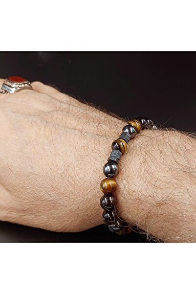 GİZEMLİ DOĞAL TAŞ Erkek Bileklik (PİRİT ,LAL, DUMANLI K., KAPLAN G., HEMATİT) El Emeği