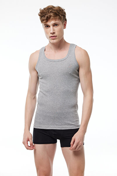 Malabadi Men's Gray 3-Pack 100% Cotton Rib Tank Top 3M034-E