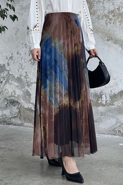 InStyle Tie-Dye Pattern Lined Tulle Skirt - Blue