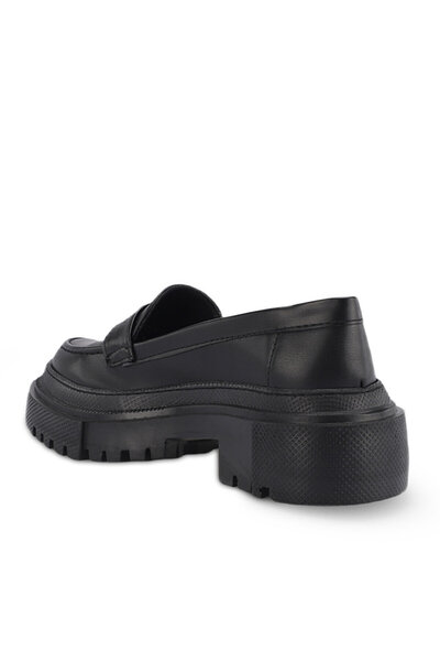 İncim ® Nox Yüksek Sert Dayanıklı Özel Kalın Taban Şık Tasarım Loafer Ayakkabı Kadın Siyah 5cm