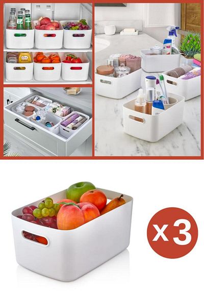 Flosoft 3 Pieces of Kitchen Bathroom Organizer, Refrigerator Shelf Organizer, In-Cabinet Basket Set of 3 (3x3.5lt)
