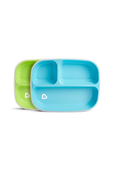 Munchkin Splash Blocking Compartmentalized Plate 6 months Blue/green, Set of 2