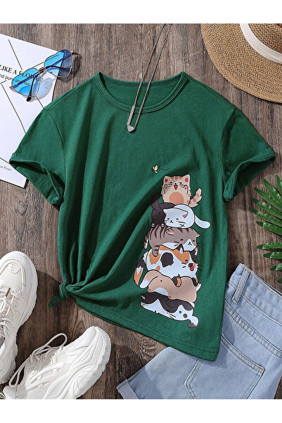 BYMEER tricou supradimensionat zumurgreen cu imprimeu multi-pisici pentru copii