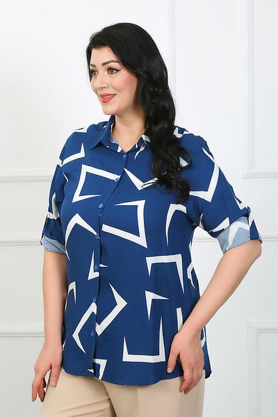 By Alba Collection Cămașă de damă, din bumbac, viscoză, cu model indigo