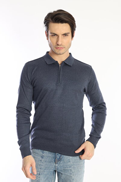 Mavi Soles سترة طويلة الأكمام بياقة بولو وسحاب باللون الأزرق الطيار