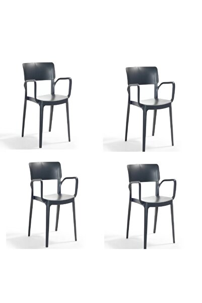 Asil Konsept 4 Adet Novussi Panora Plastik Bahçe Balkon Sandalyesi Kollu Kolç...