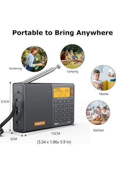 XHDATA D-808 taşınabilir Dijital radyo UKW StereokWmWLW SSB RDS Air Band Multi-band-Radio Hoparlö...