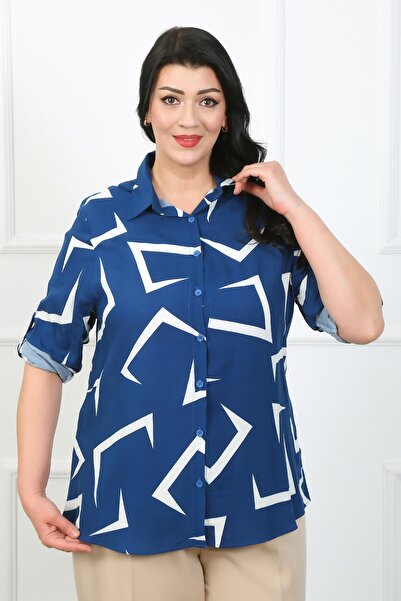 By Alba Collection Cămașă de damă, din bumbac, viscoză, cu model indigo