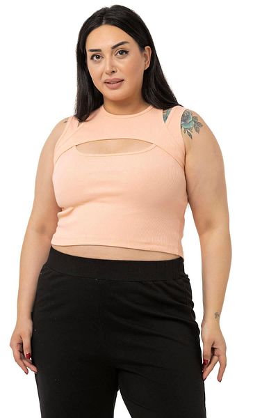 DISENTIS MODEST Large Size Low-cut Ribbed Camisole Salmon Body