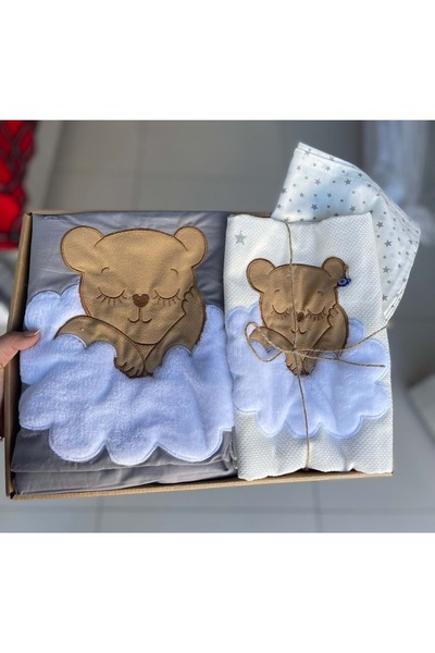 Nakışlı Pikeli Bebek Nevresim Takımı Ayıcık Gri