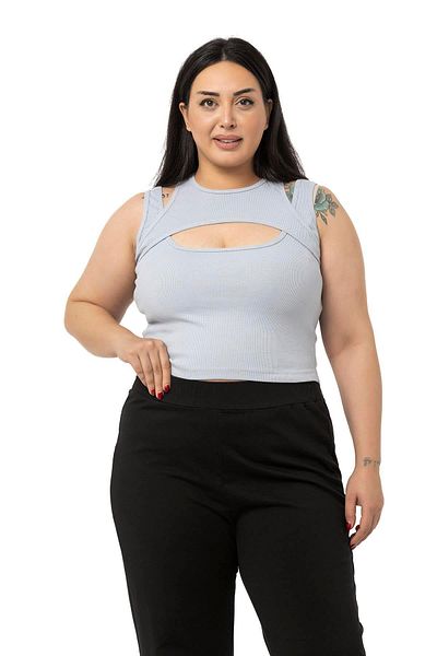 DISENTIS MODEST Large Size Low-cut Ribbed Camisole Gray Body