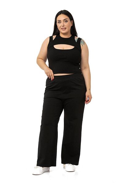 DISENTIS MODEST Large Size Low-cut Ribbed Camisole Black Body