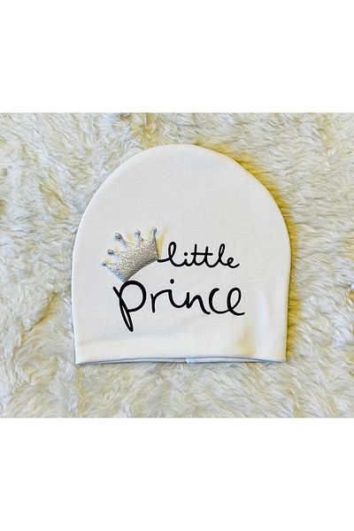 anne dokunuşu gibi KUZUM BEBE Prince Printed Blue-Green-White 3-Piece Baby Boy Combed Cotton Hat Beret