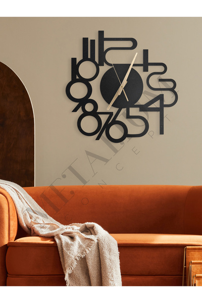 Metalium Concept Dekoratif Türkçe Rakamlı Sessiz Siyah Metal Duvar Saati 60x60cm [2308-60x60]