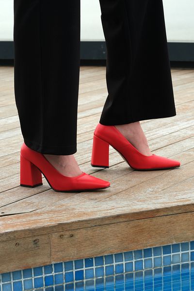 Sibel Durmaz Solgar Red Blunt Toe Thick Heel Stiletto