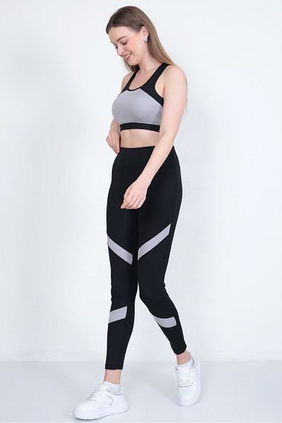 TİGERS Women's Recovery Black Diver High Waist Women's Crop Top Lycra Leggings Two Pieces Set