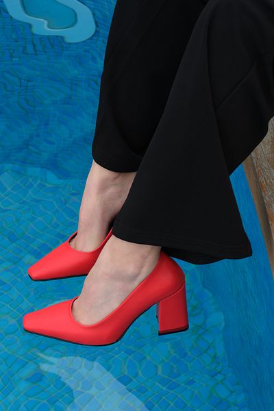 Sibel Durmaz Solgar Red Blunt Toe Thick Heel Stiletto