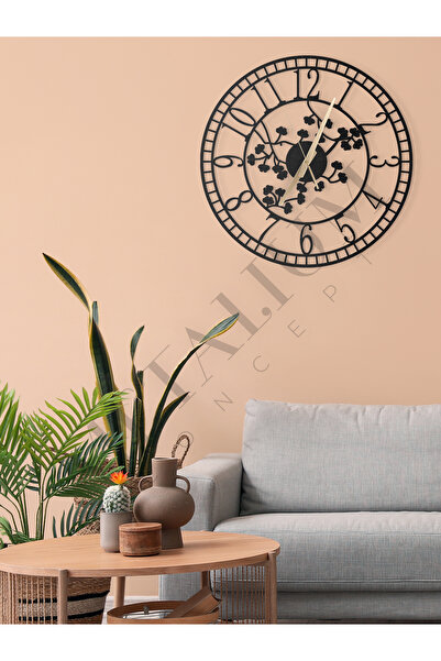 Decorative Turkish Numeral Silent Black Metal Wall Clock 45x45cm [1214-45x45]