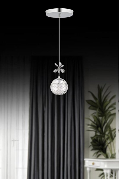 İstanbul Avize Sante Tekli Gümüş 3 Renk Ledli Kristal Taşlı Modern Led Avize