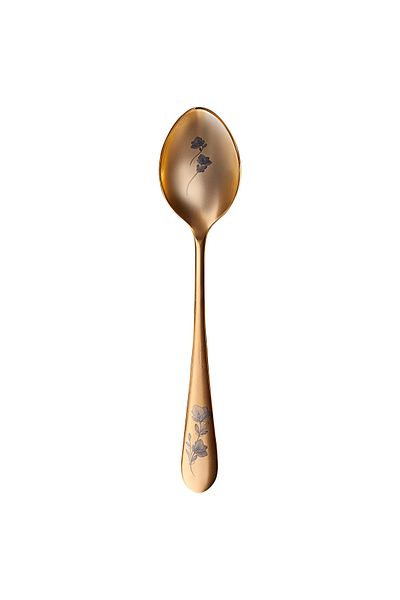 Narin Epsilon Dessert Spoon - Complete Matte Gold Floral - 12 Pieces
