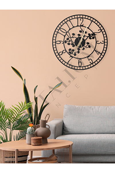 Metalium Concept Dekoratif Türkçe Rakamlı Sessiz Siyah Metal Duvar Saati 60x6...