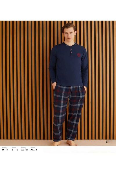 Pijamoni Ανδρικό μονό ζέρσεϊ μακρυμάνικο βαμβακερό σετ πιτζάμες χαλαρής εφαρμογής
