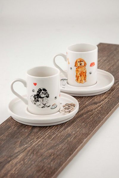 Bursa Porselen Dekor Dogs two-seater porcelain coffee cup set