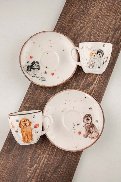 Bursa Porselen Dekor Dogs retro two-seater coffee cup set