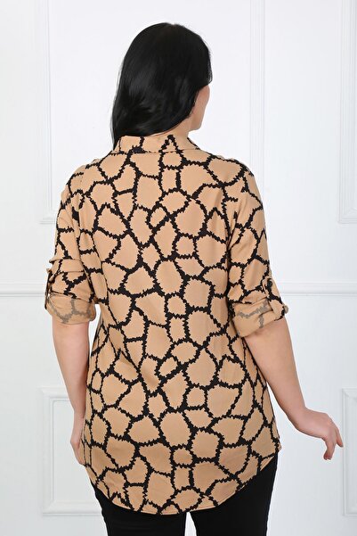 By Alba Collection Γυναικείο πουκάμισο μεγάλου μεγέθους με βαμβακερό μοτίβο βισκόζης