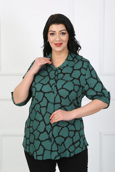 By Alba Collection Γυναικείο πουκάμισο μεγάλου μεγέθους βαμβακερό βισκόζη με σχέδιο χακί