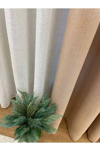 Brillant Ecru Glitter Linen Slub 1/25 Pleat Tulle Curtain