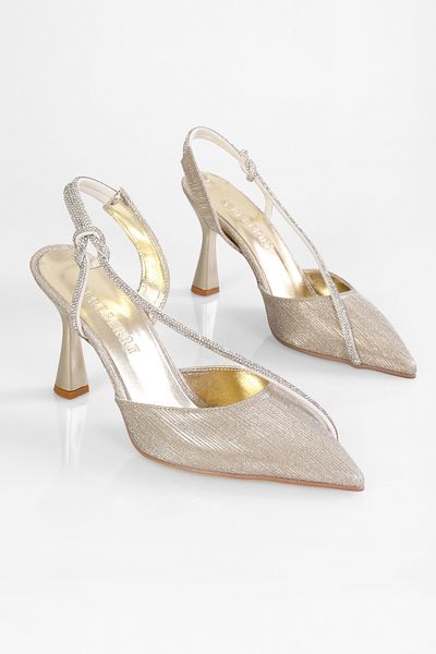 Shoeberry Damen Leroy Gold Glitzernde Stein Absatzschuhe Stiletto