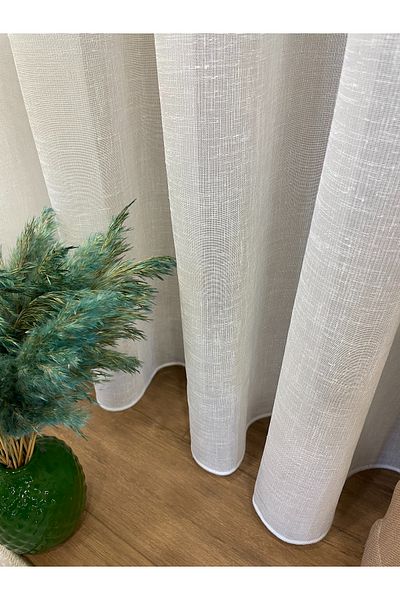 Brillant Ecru Glitter Linen Slub 1/25 Pleat Tulle Curtain